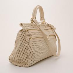 Roberto Cavalli Cream Grande Diva Perforated Leather Doctor Bag 