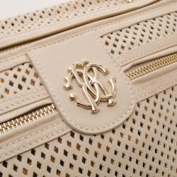 Roberto Cavalli Cream Grande Diva Perforated Leather Doctor Bag 