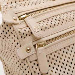 Roberto Cavalli Cream Grande Diva Perforated Leather Doctor Bag 