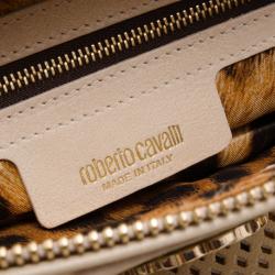 Roberto Cavalli Cream Grande Diva Perforated Leather Doctor Bag 
