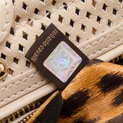 Roberto Cavalli Cream Grande Diva Perforated Leather Doctor Bag 