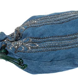 Pre Owned Roberto Cavalli Blue/Green Denim and Patent Leather Embellished Chain Hobo