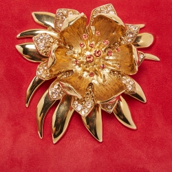 Roberto Cavalli Red Suede Crystal Embellished Metal Flower Foldover Clutch