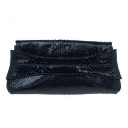 Pre Owned Roberto Cavalli Black Python Embellished Elaphe Clutch