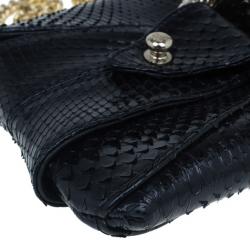 Pre Owned Roberto Cavalli Black Python Embellished Elaphe Clutch