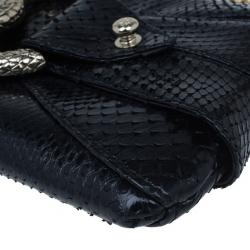 Pre Owned Roberto Cavalli Black Python Embellished Elaphe Clutch