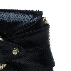 Pre Owned Roberto Cavalli Black Python Embellished Elaphe Clutch