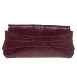 Pre Owned Roberto Cavalli Red Python Embellished Elaphe Clutch