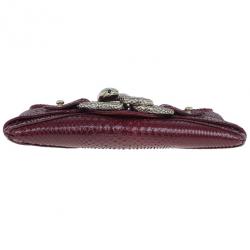 Pre Owned Roberto Cavalli Red Python Embellished Elaphe Clutch