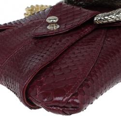 Pre Owned Roberto Cavalli Red Python Embellished Elaphe Clutch