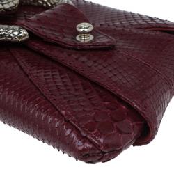 Pre Owned Roberto Cavalli Red Python Embellished Elaphe Clutch