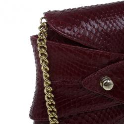 Pre Owned Roberto Cavalli Red Python Embellished Elaphe Clutch