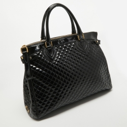 Roberto Cavalli Black Quilted Patent Leather Grand Tour Tote
