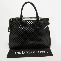 Roberto Cavalli Black Quilted Patent Leather Grand Tour Tote