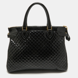 Roberto Cavalli Black Quilted Patent Leather Grand Tour Tote