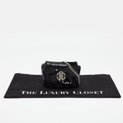 مملوكة مسبقًا Roberto Cavalli Black Sequins RC Logo Chain Bag