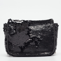 مملوكة مسبقًا Roberto Cavalli Black Sequins RC Logo Chain Bag