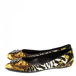 Pre Owned Roberto Cavalli Multicolor Printed Canvas Ballet Flats Size 40
