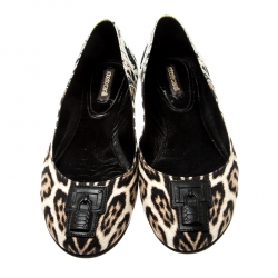 Pre Owned Roberto Cavalli Multicolor Leopard Print Canvas Ballet Flats Size 40