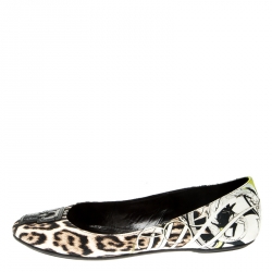 Pre Owned Roberto Cavalli Multicolor Leopard Print Canvas Ballet Flats Size 40