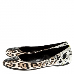 Pre Owned Roberto Cavalli Multicolor Leopard Print Canvas Ballet Flats Size 40