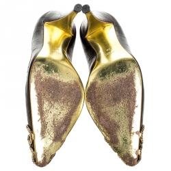 مملوكة مسبقًا حذاء كعب عالي روبرتو كافالي مقدمة مدببة مزخرف ثعبان وجلد منقوش بني مقاس 38