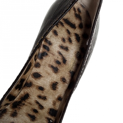 مملوكة مسبقًا حذاء كعب عالي روبرتو كافالي مقدمة مدببة مزخرف ثعبان وجلد منقوش بني مقاس 38