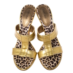 مملوكة مسبقًا Roberto Cavalli Metallic Gold Leather Open Toe Sandals Size 39