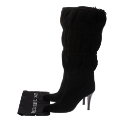 Pre Owned Roberto Cavalli Black Suede Knee High Tie Up Boots Size 40