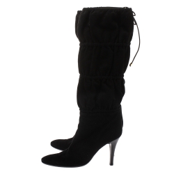 Pre Owned Roberto Cavalli Black Suede Knee High Tie Up Boots Size 40