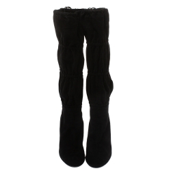 Pre Owned Roberto Cavalli Black Suede Knee High Tie Up Boots Size 40