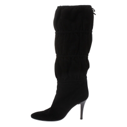 Pre Owned Roberto Cavalli Black Suede Knee High Tie Up Boots Size 40