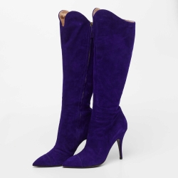 Pre Owned Roberto Cavalli Blue Suede Calf Length Boots Size 40