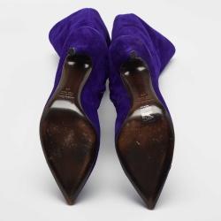 Pre Owned Roberto Cavalli Blue Suede Calf Length Boots Size 40