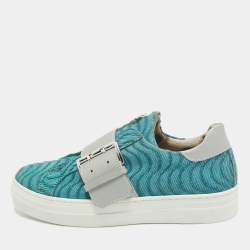 Blue/Grey Leather Buckle Sneakers
