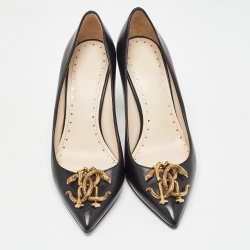 Pre Owned Roberto Cavalli Black Leather Embellished Pointed Toe Pumps Size 37