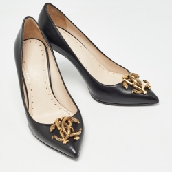 Pre Owned Roberto Cavalli Black Leather Embellished Pointed Toe Pumps Size 37