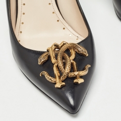 Pre Owned Roberto Cavalli Black Leather Embellished Pointed Toe Pumps Size 37