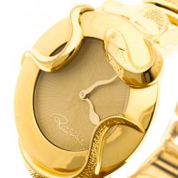 مملوكة مسبقًا Roberto Cavalli Cream Gold-Plated Stainless Steel Snake Women's Wristwatch 37 mm