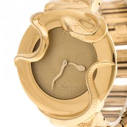 مملوكة مسبقًا ساعة يد نسائية روبرتو كافالي SWL006-07451  ثعبان ستانلس ستيل مطلية ذهب كريمية 37 مم