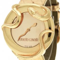 Pre Owned Roberto Cavalli Rose Gold-Plated Stainless Steel Snake Women's Wristwatch 37 mm