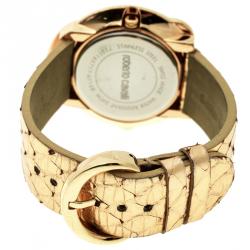 Pre Owned Roberto Cavalli Rose Gold-Plated Stainless Steel Snake Women's Wristwatch 37 mm