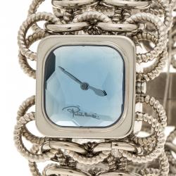 Pre Owned Roberto Cavalli Blue Stainless Steel Chain Link Women's Wristwatch 24 mm