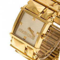 مملوكة مسبقًا Roberto Cavalli Gold Tone Stainless Steel Rectangle Women's Wristwatch 27 mm