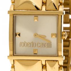 مملوكة مسبقًا Roberto Cavalli Gold Tone Stainless Steel Rectangle Women's Wristwatch 27 mm