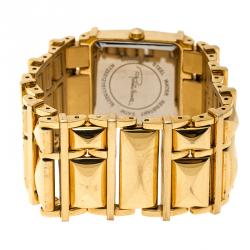 مملوكة مسبقًا Roberto Cavalli Gold Tone Stainless Steel Rectangle Women's Wristwatch 27 mm