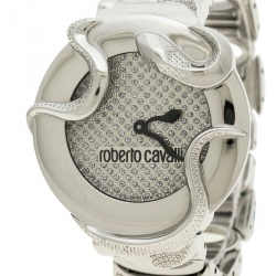 Pre Owned Roberto Cavalli Silver Stainless Steel Snake Women's Wristwatch 37 mm