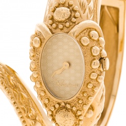 Roberto Cavalli Gold Tone Eva Snake Hinged Bangle Women's Wristwatch 22MM