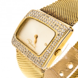 مملوكة مسبقًا Roberto Cavalli Gold Plated Stainless Steel and Diamonds Curvo Women's Wristwatch 30 mm