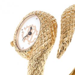 Pre Owned Roberto Cavalli Wild Soul Gold Plated Steel Womens Wrist Watch 30M